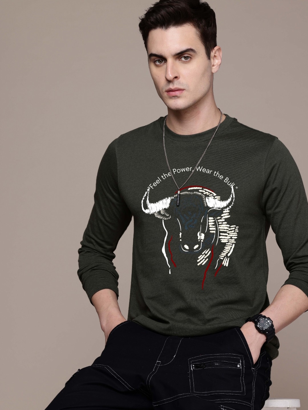 

Moda Rapido Men Printed T-shirt, Olive