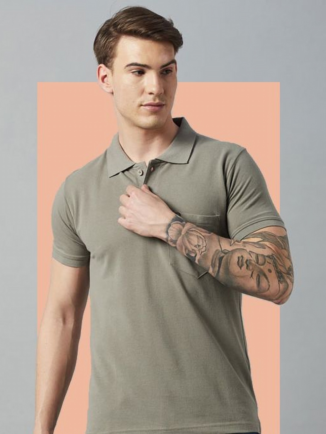 

Promount Men Polo Collar Raw Edge T-shirt, Grey