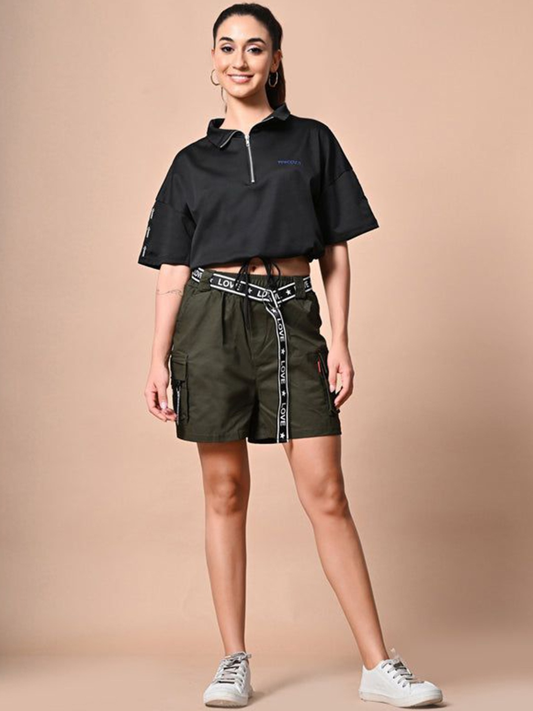 

PANKH Polo Neck T-Shirt With Shorts Travel Co-Ords, Black