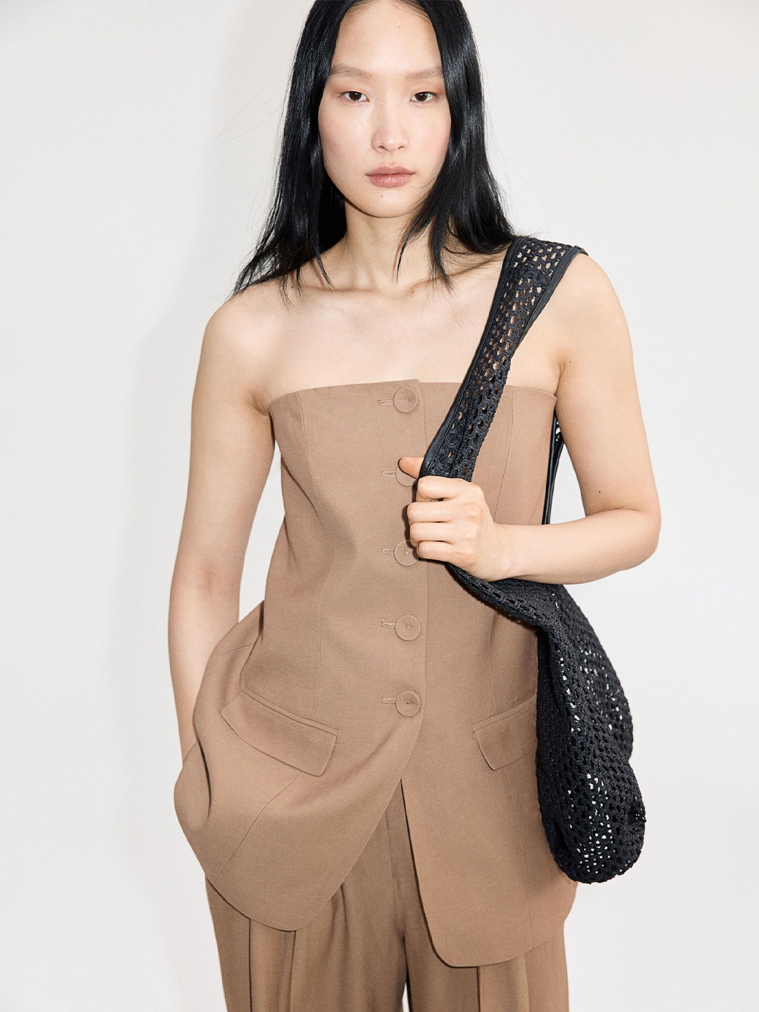 

H&M Button-Front Bandeau Top, Beige