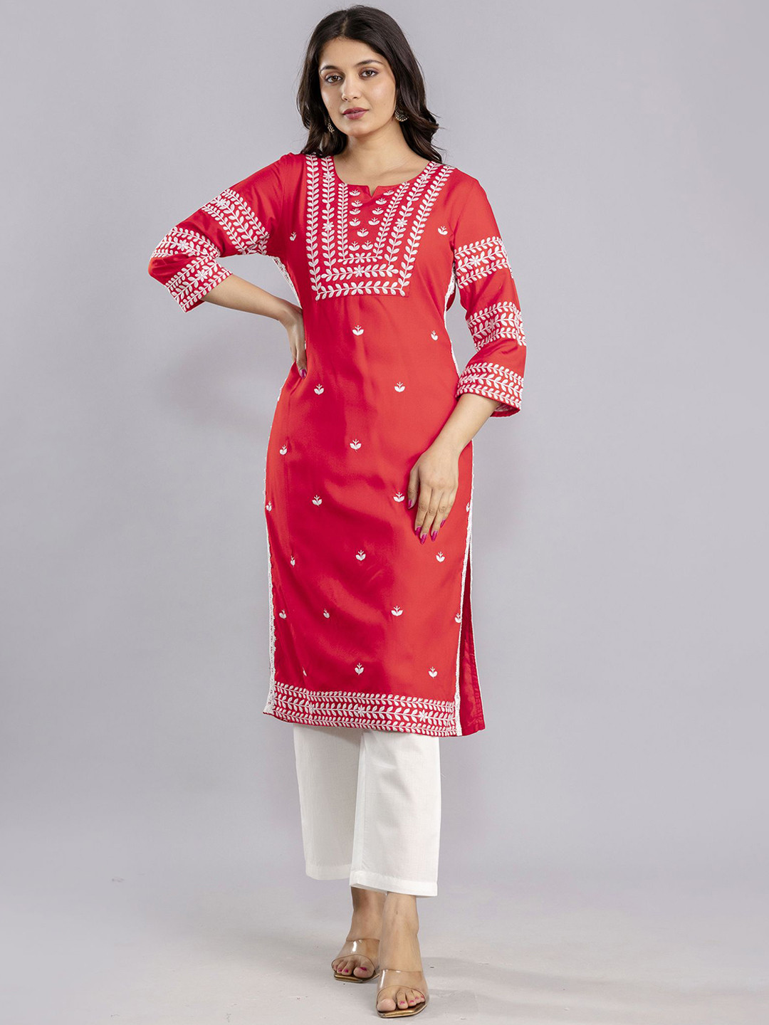 

MF Hayat Women Embroidered Floral Kurta, Red