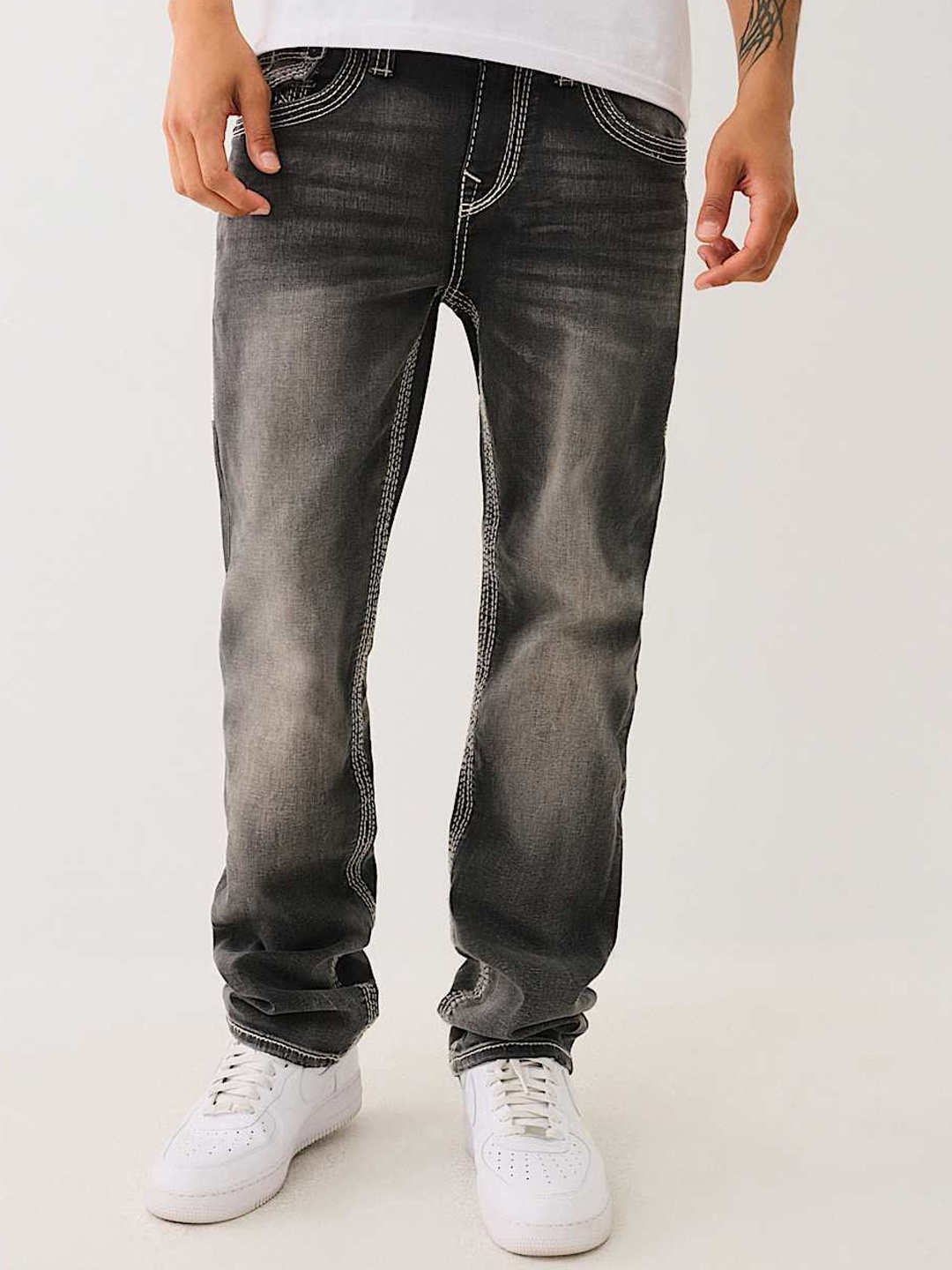 

True Religion Men Straight Fit Heavy Fade Jeans, Grey