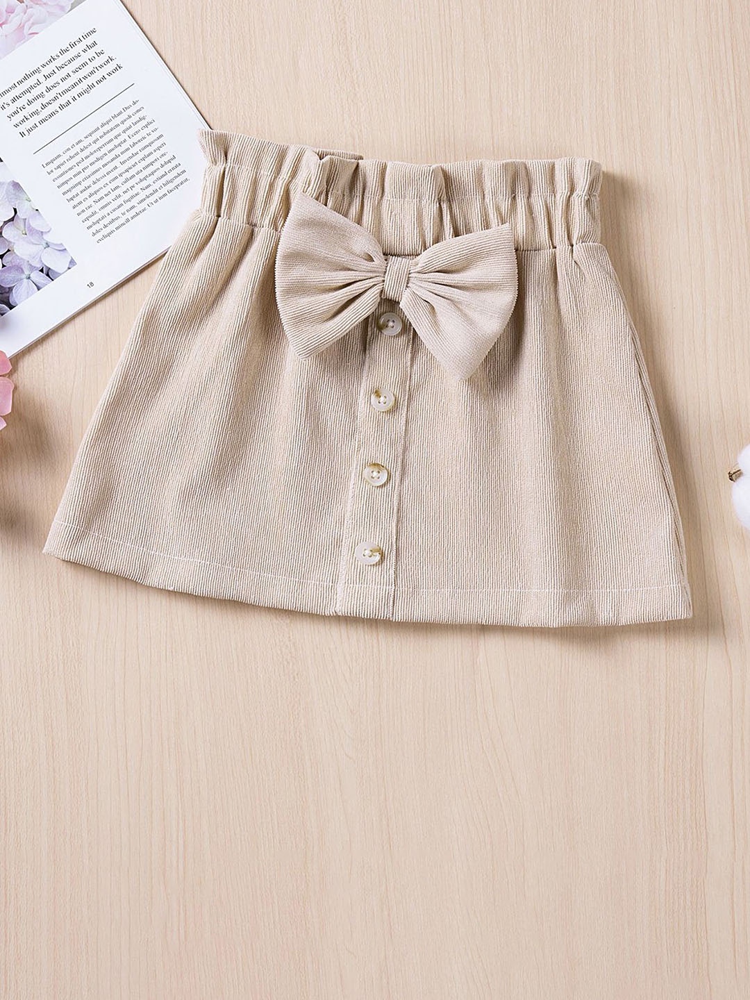 

LULU & SKY Girls Bow Applique A-Line Mini Skirt, Khaki