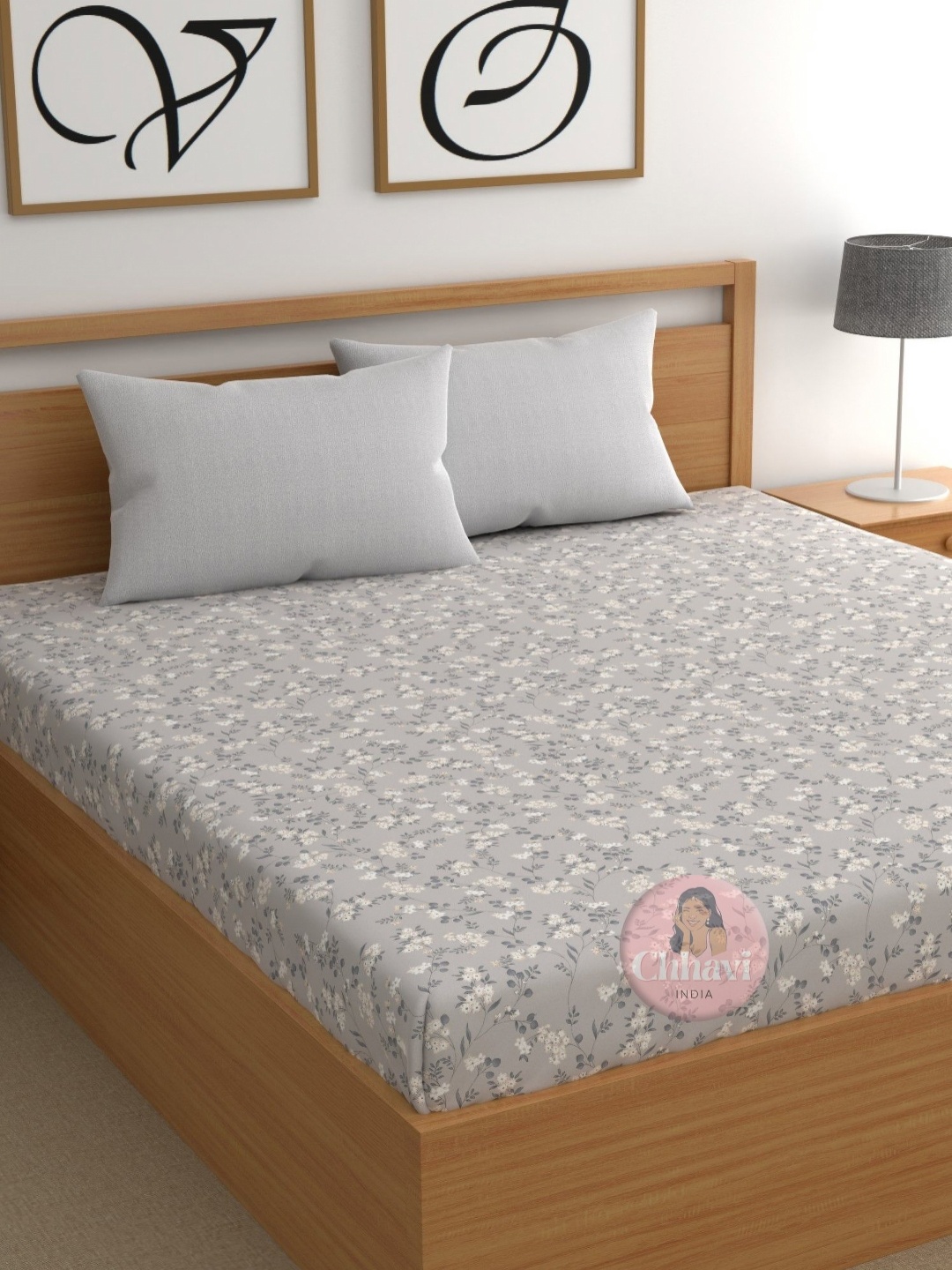 

CHHAVI INDIA Grey & White Floral 210 TC King Bedsheet with 2 Pillow Covers