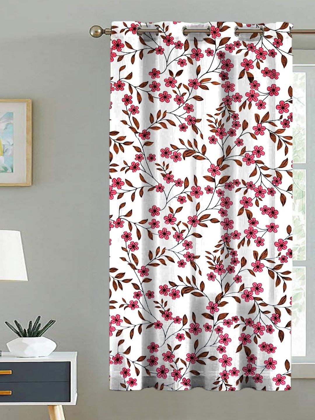 

ANA Pink & White Floral Room Darkening Window Curtain