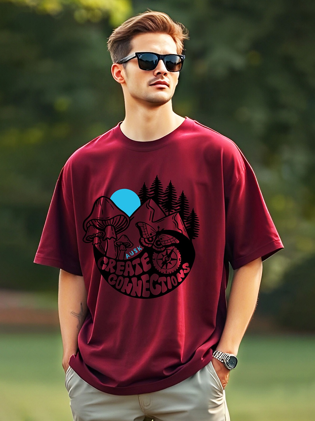 

AUSK Men Printed T-shirt, Maroon