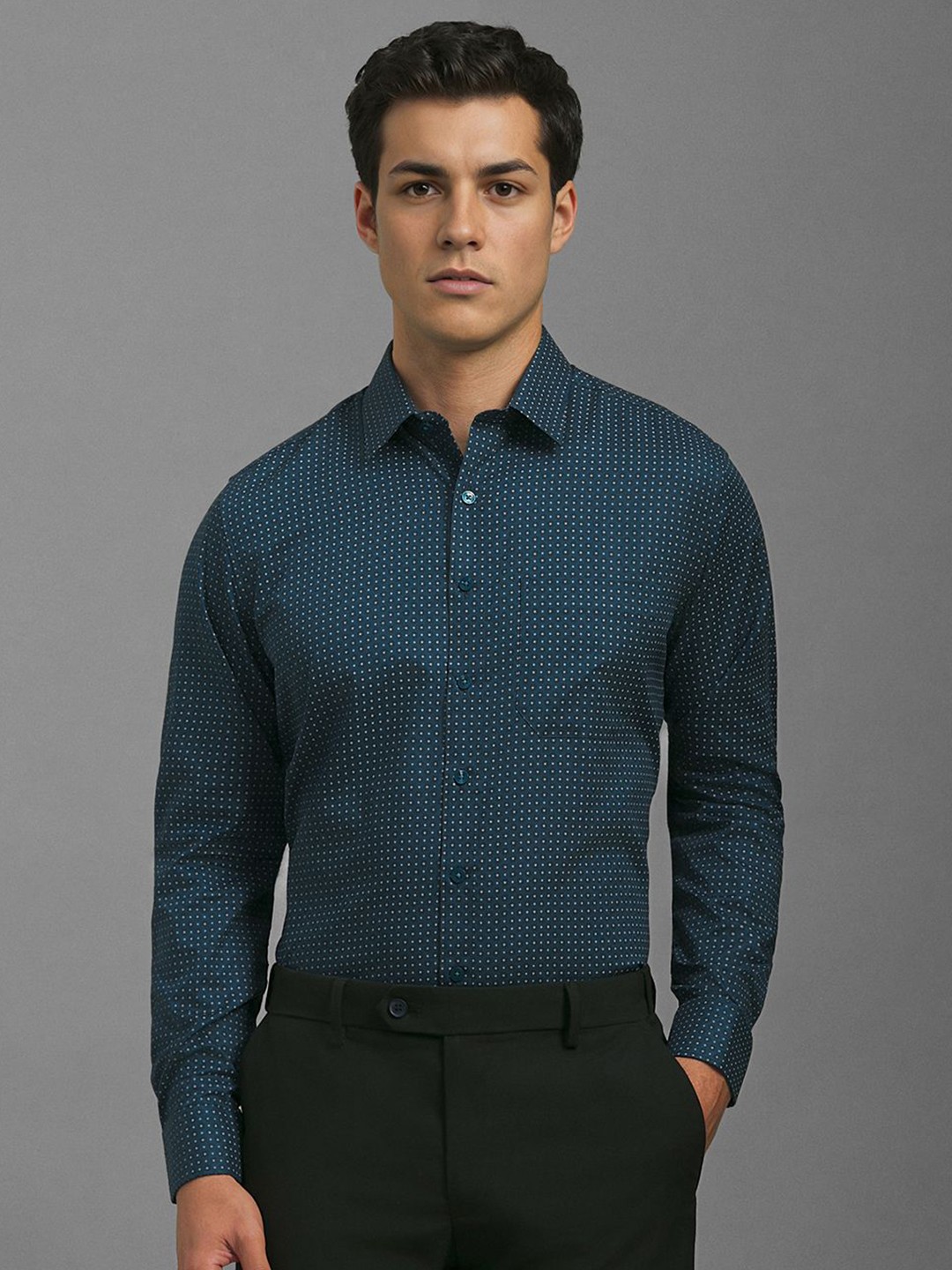 

Louis Philippe Men Slim Fit Opaque Printed Formal Shirt, Blue