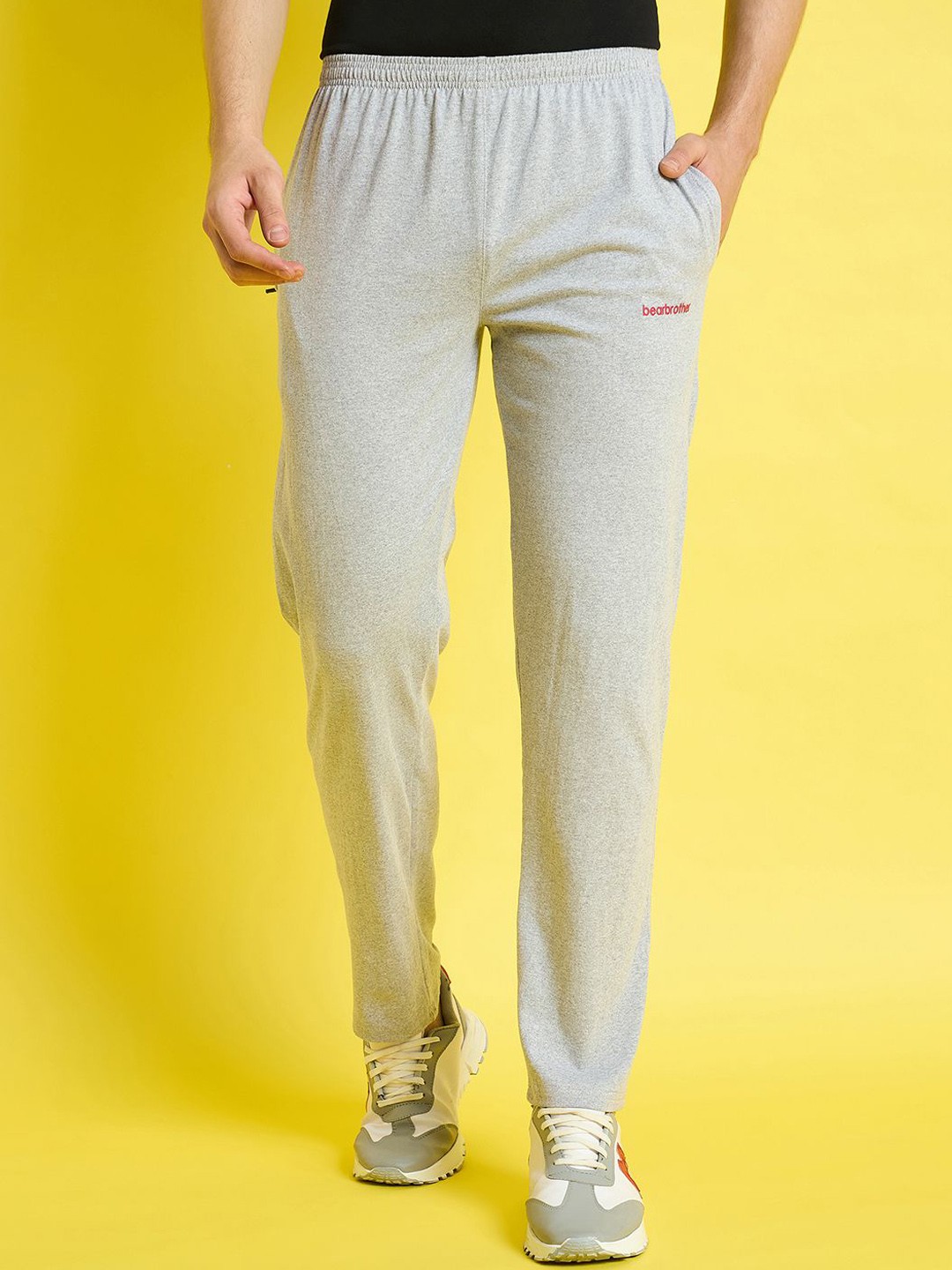 

bearbrother Men Mid Rise Track Pants, Grey melange