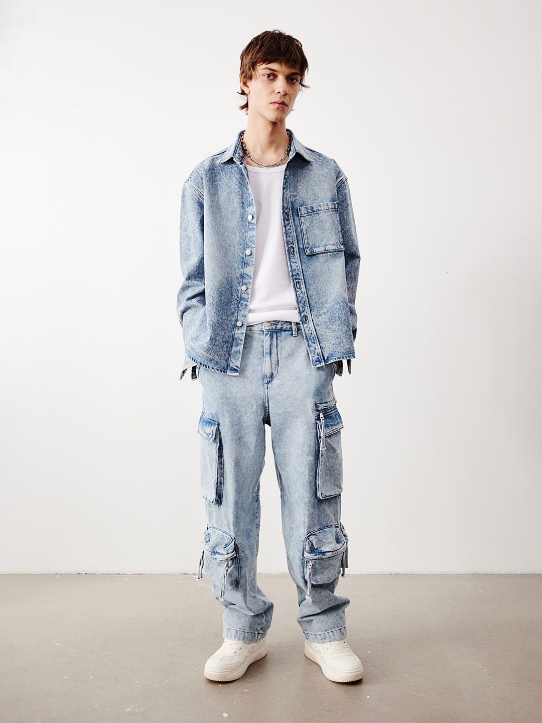 

H&M Boxy Fit Denim Shirt, Turquoise blue