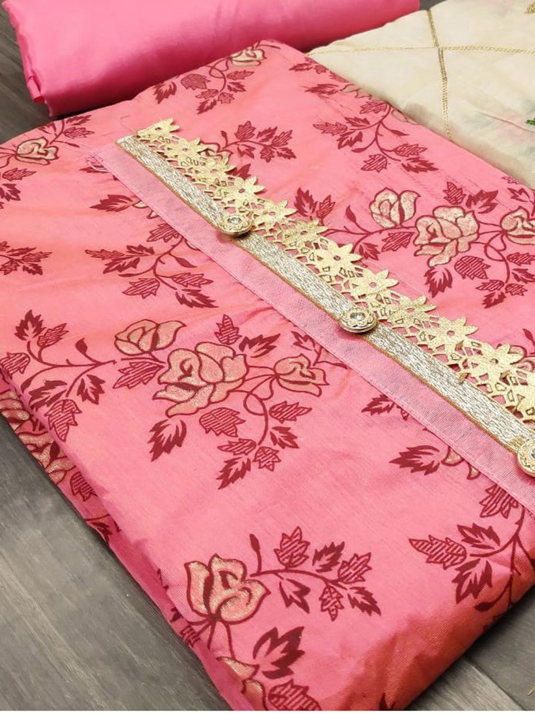 

SAINOOR Embroidered Semi-Stitched Dress Material, Pink