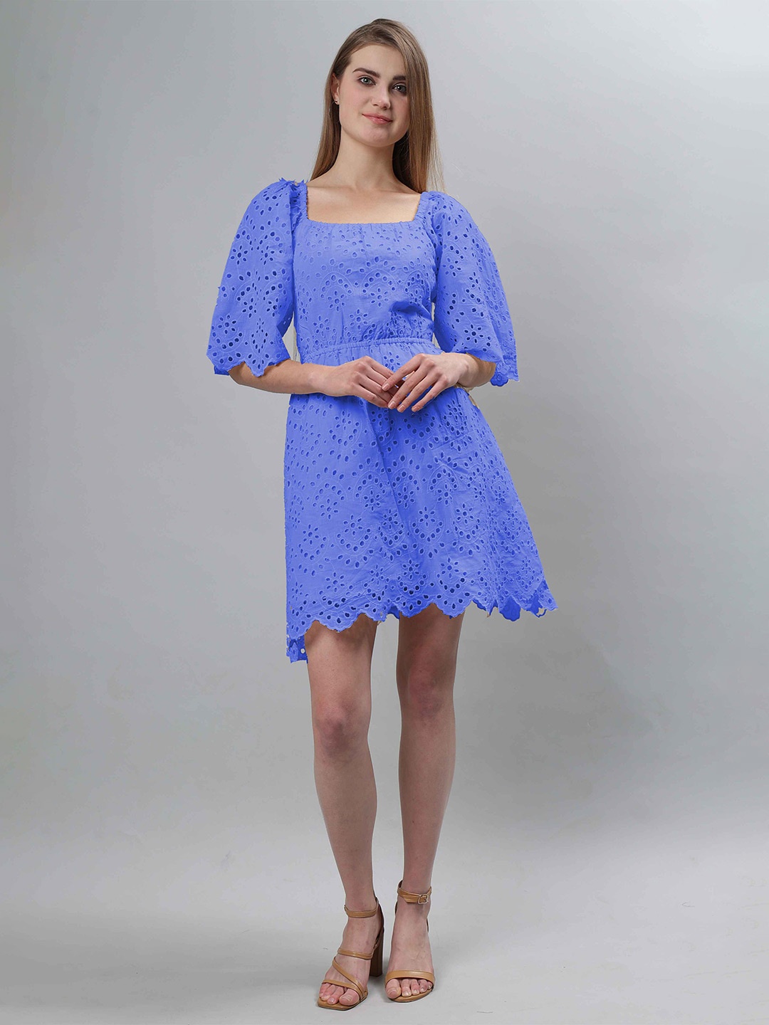 

ETRAANA Flared Sleeve Fit & Flare Dress, Blue