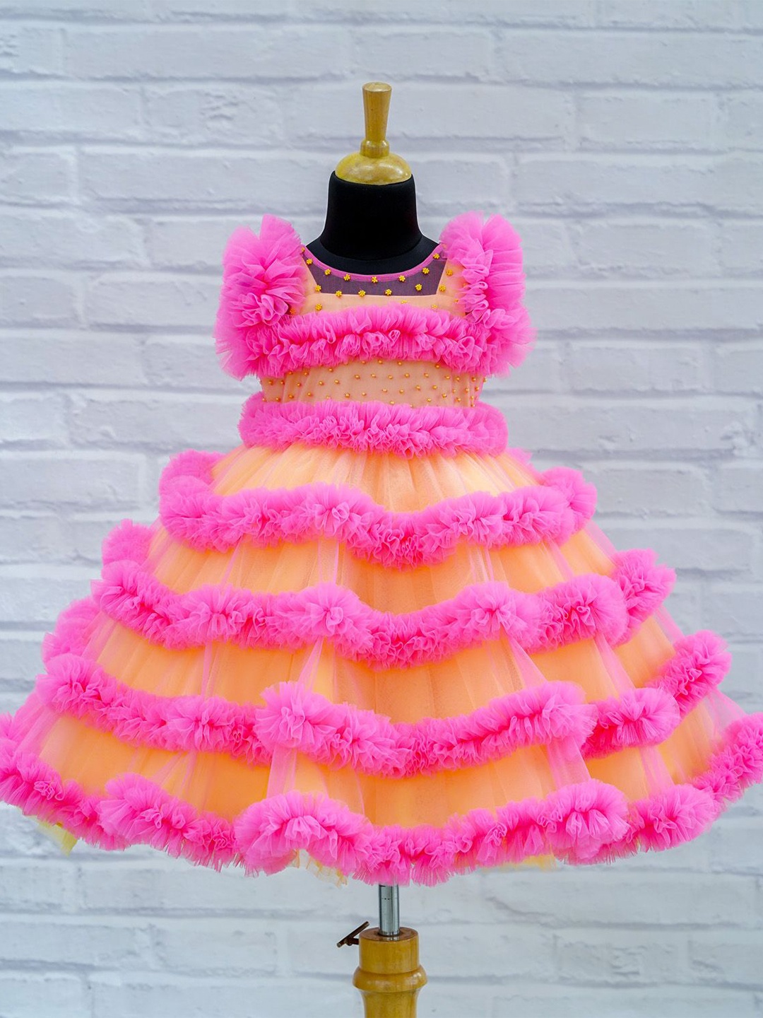 

Li & Li Boutique Girls Net Gown With Ditatchable Frill Net Jacket, Yellow