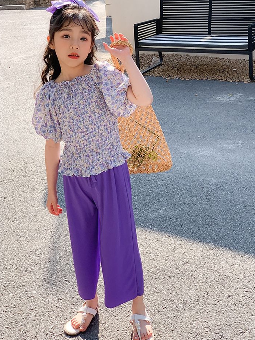 

LULU & SKY Girls Printed Top with Trousers, Purple