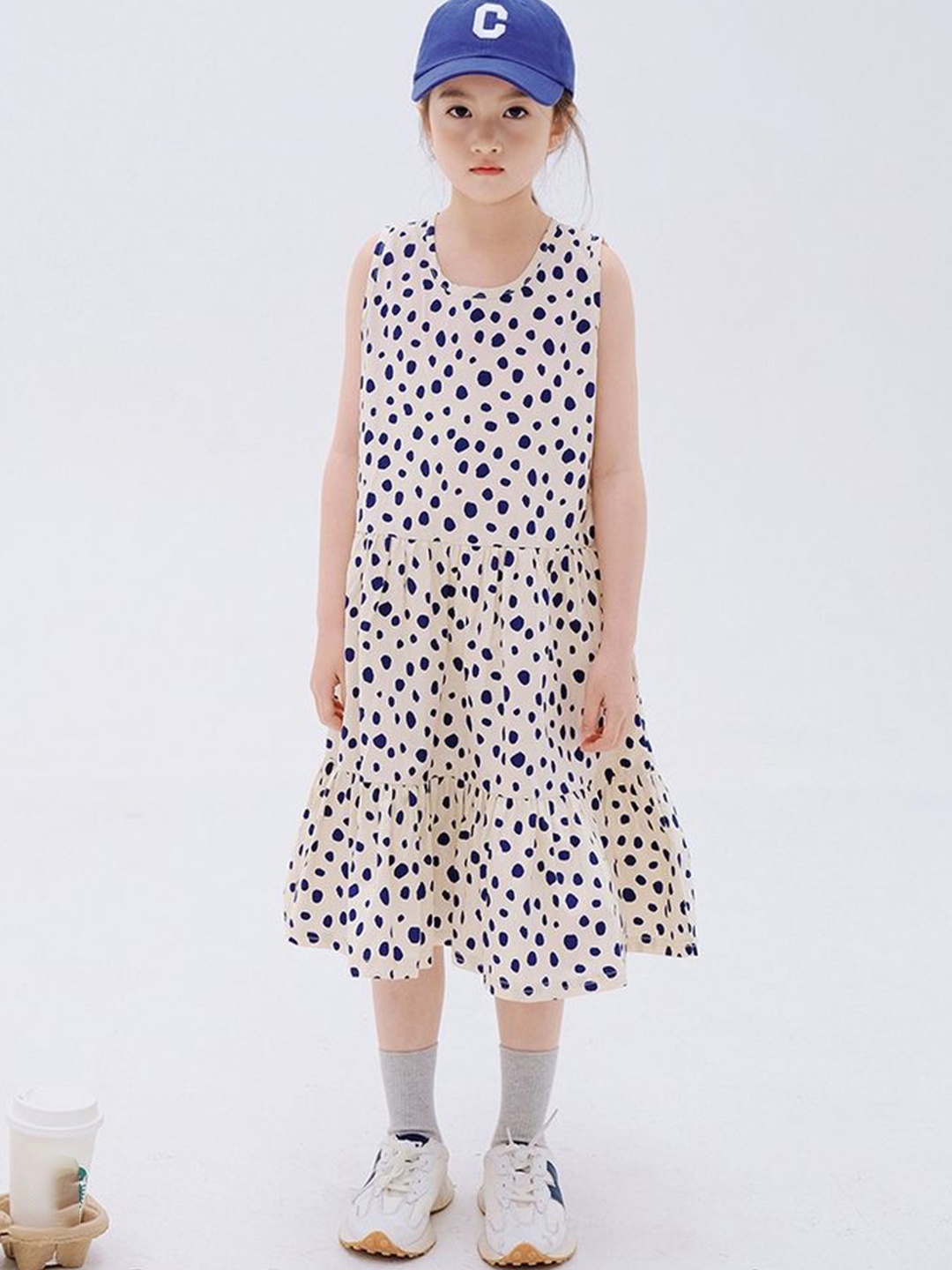 

LULU & SKY Polka Dot Print A-Line Dress, Beige