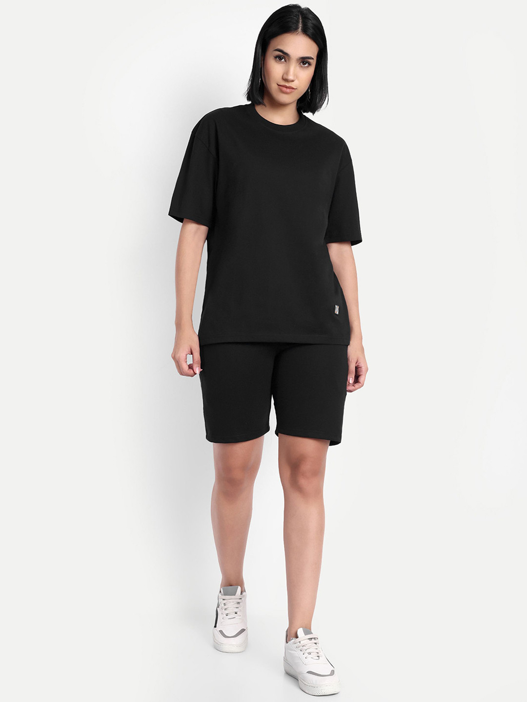 

HEATHEX Pure Cotton Round Neck T-Shirt With Shorts Co-ords, Black