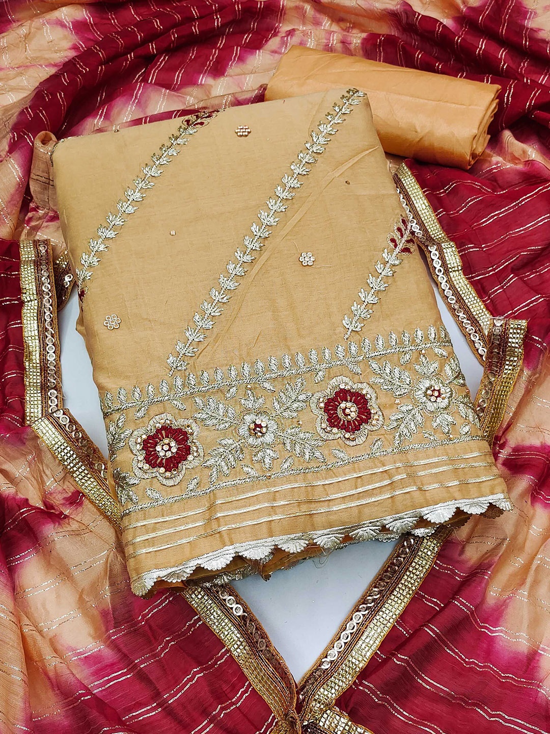 

SAINOOR Embroidered Semi-Stitched Dress Material, Mustard