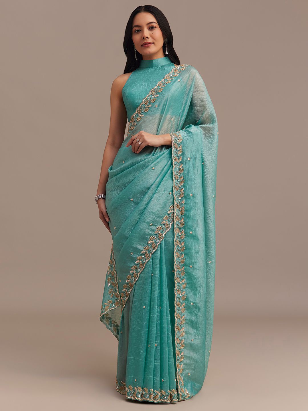 

KALKI Fashion Floral Embroidered Tissue Saree, Blue