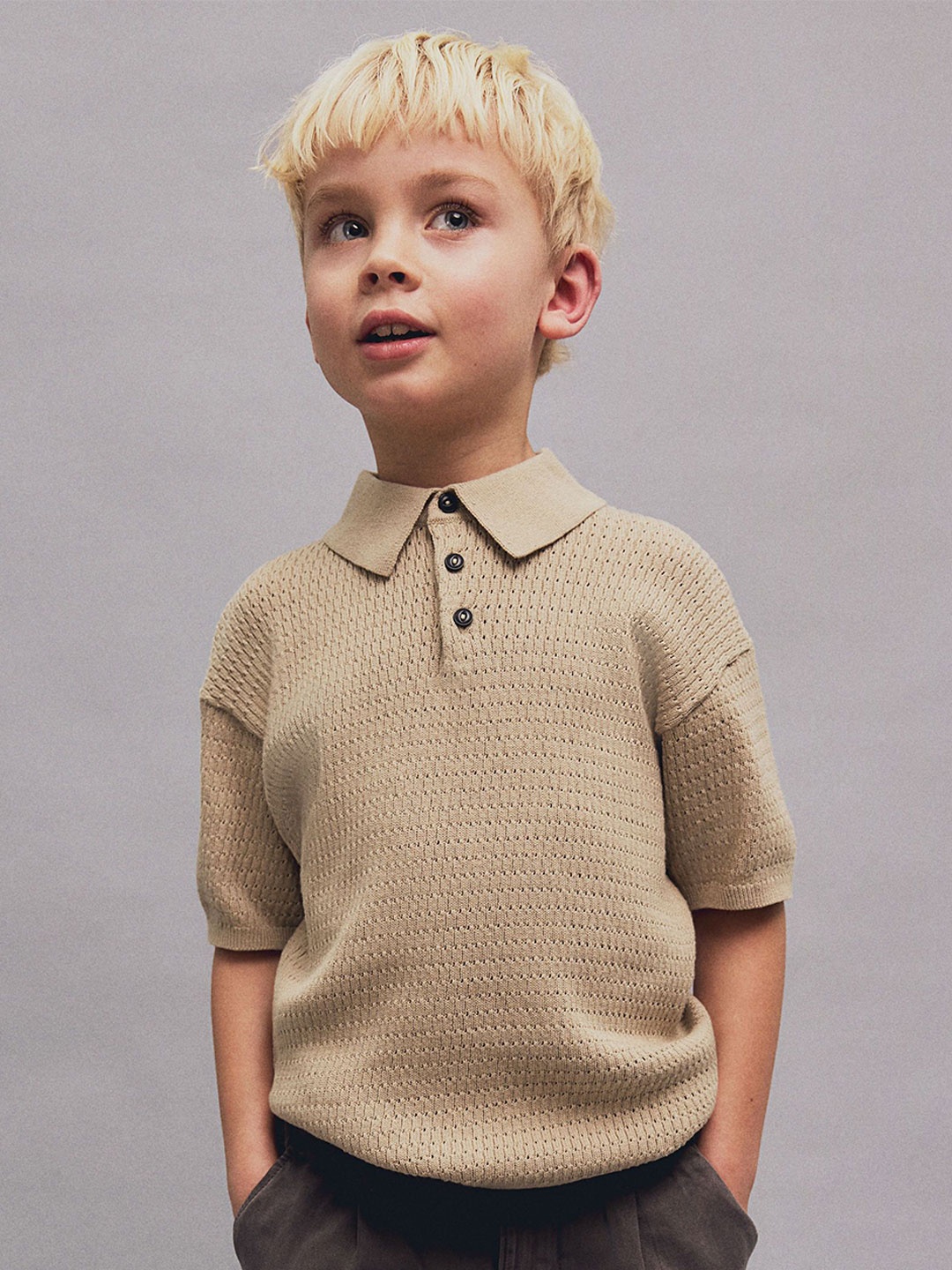 

H&M Cotton-Knit Polo Shirt, Beige
