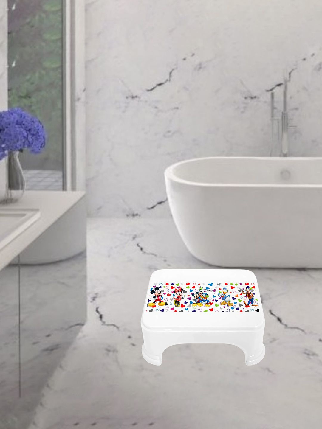 

Kuber Industries White & Red Abstract Plastic Bath Accessories Set