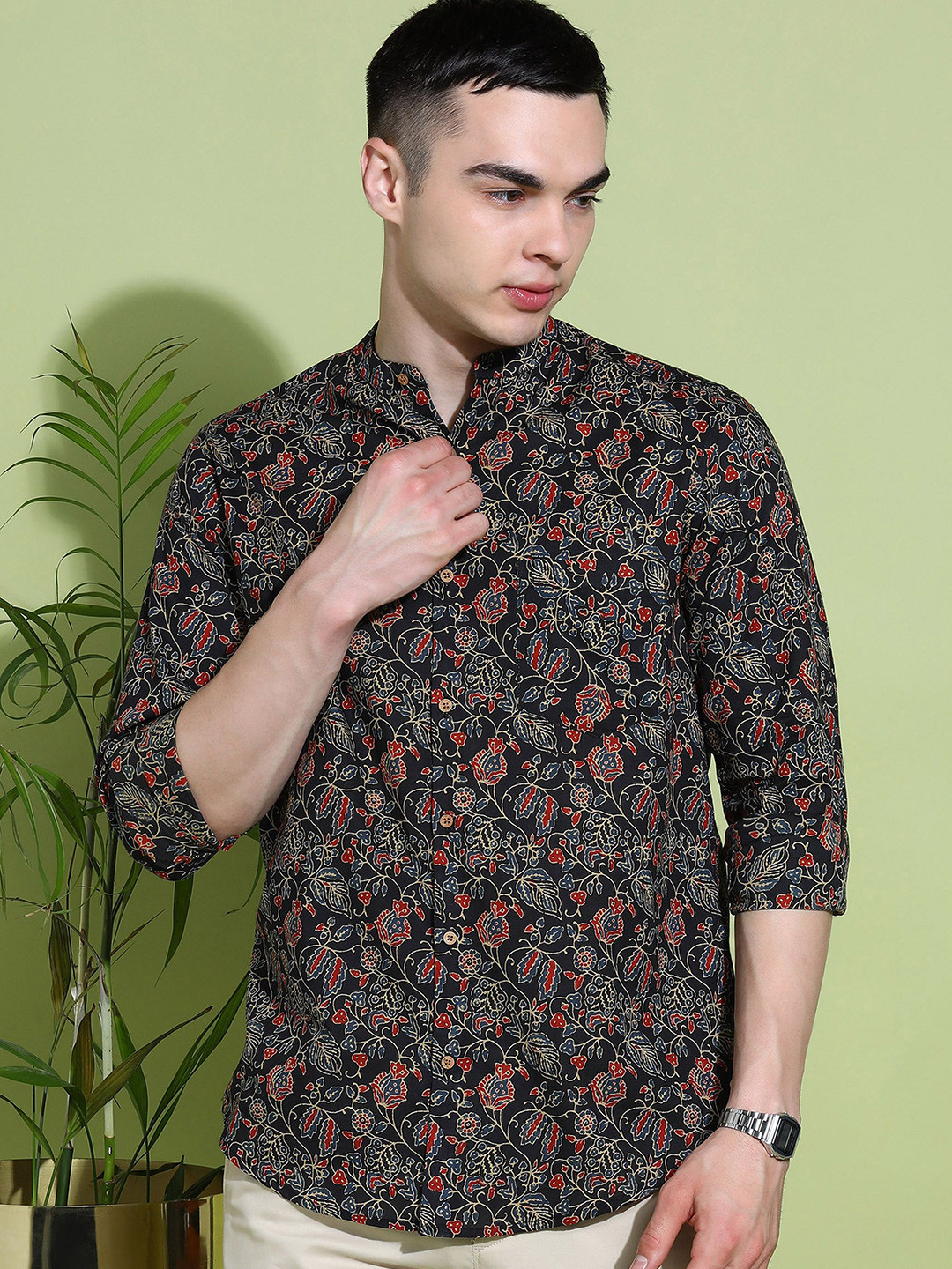 

Anouk Men Slim Fit Opaque Printed Casual Shirt, Black