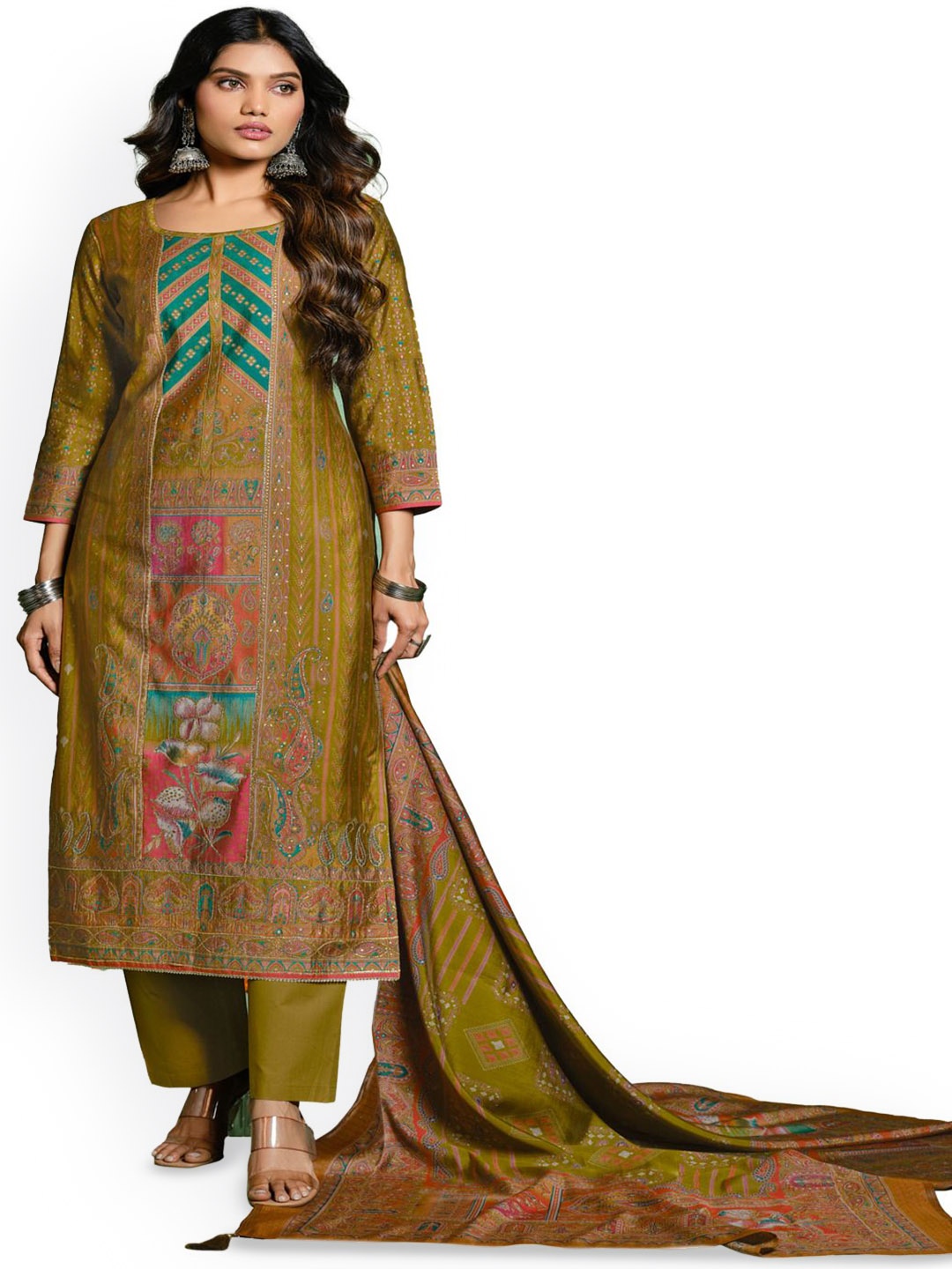 

DRAVINAM Trends Embroidered Pure Cotton Unstitched Dress Material, Green
