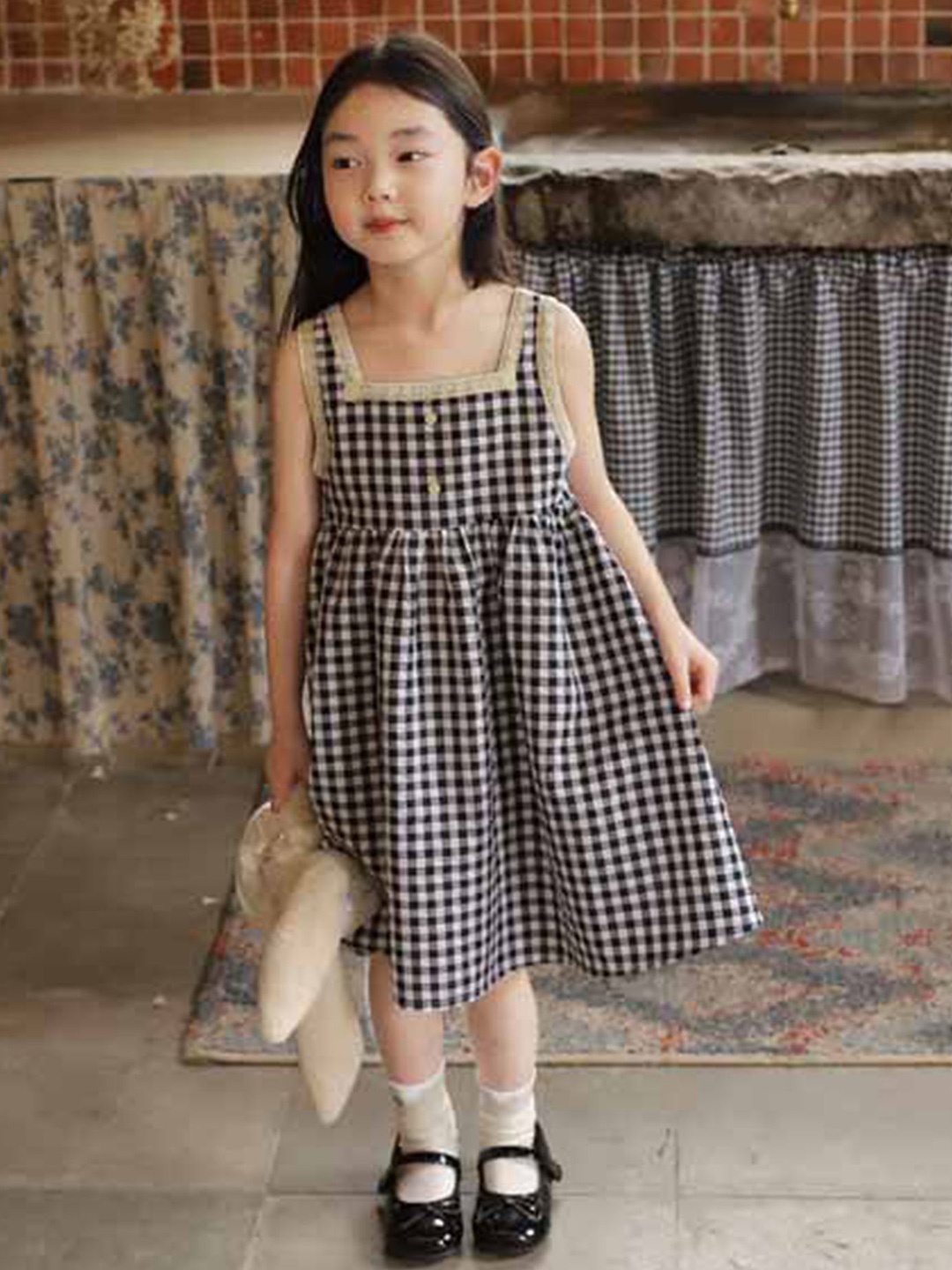 

LULU & SKY Checked A-Line Dress, Black