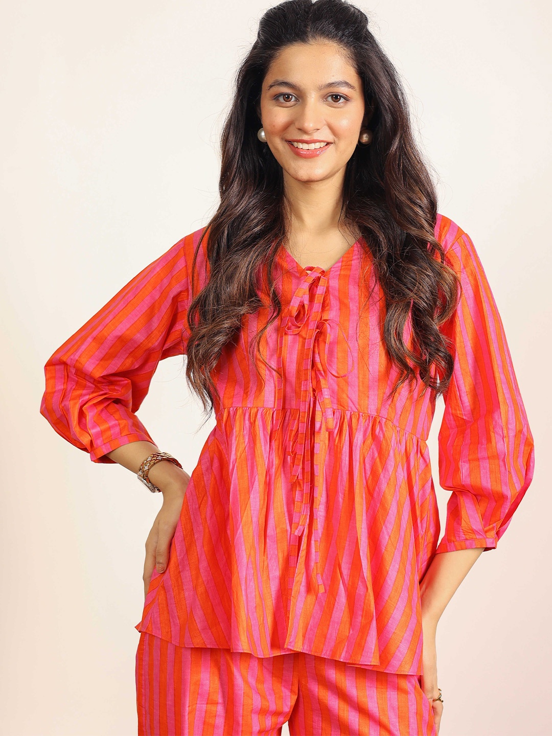 

KAORI BY SHREYA AGARWAL Striped Cotton Top, Red