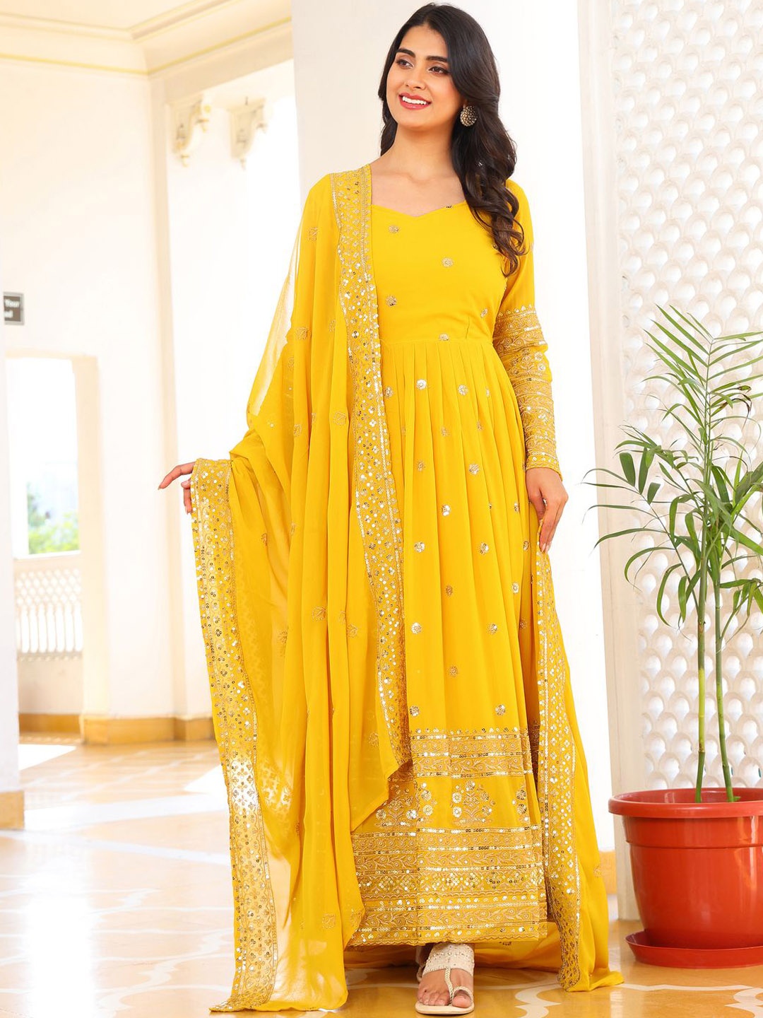 

KALINI Women Floral Embroidered Regular Kurta with Pyjamas & With Dupatta, Yellow