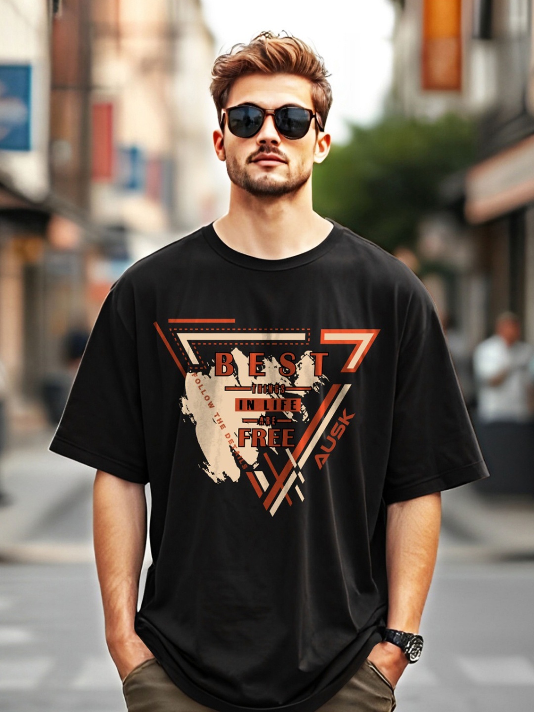 

AUSK Men Printed Pockets T-shirt, Black