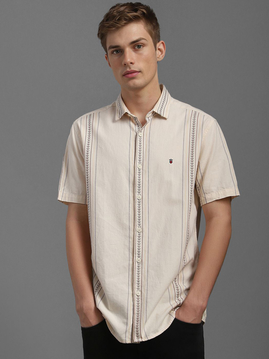 

Louis Philippe Jeans Men Slim Fit Opaque Printed Casual Shirt, Beige