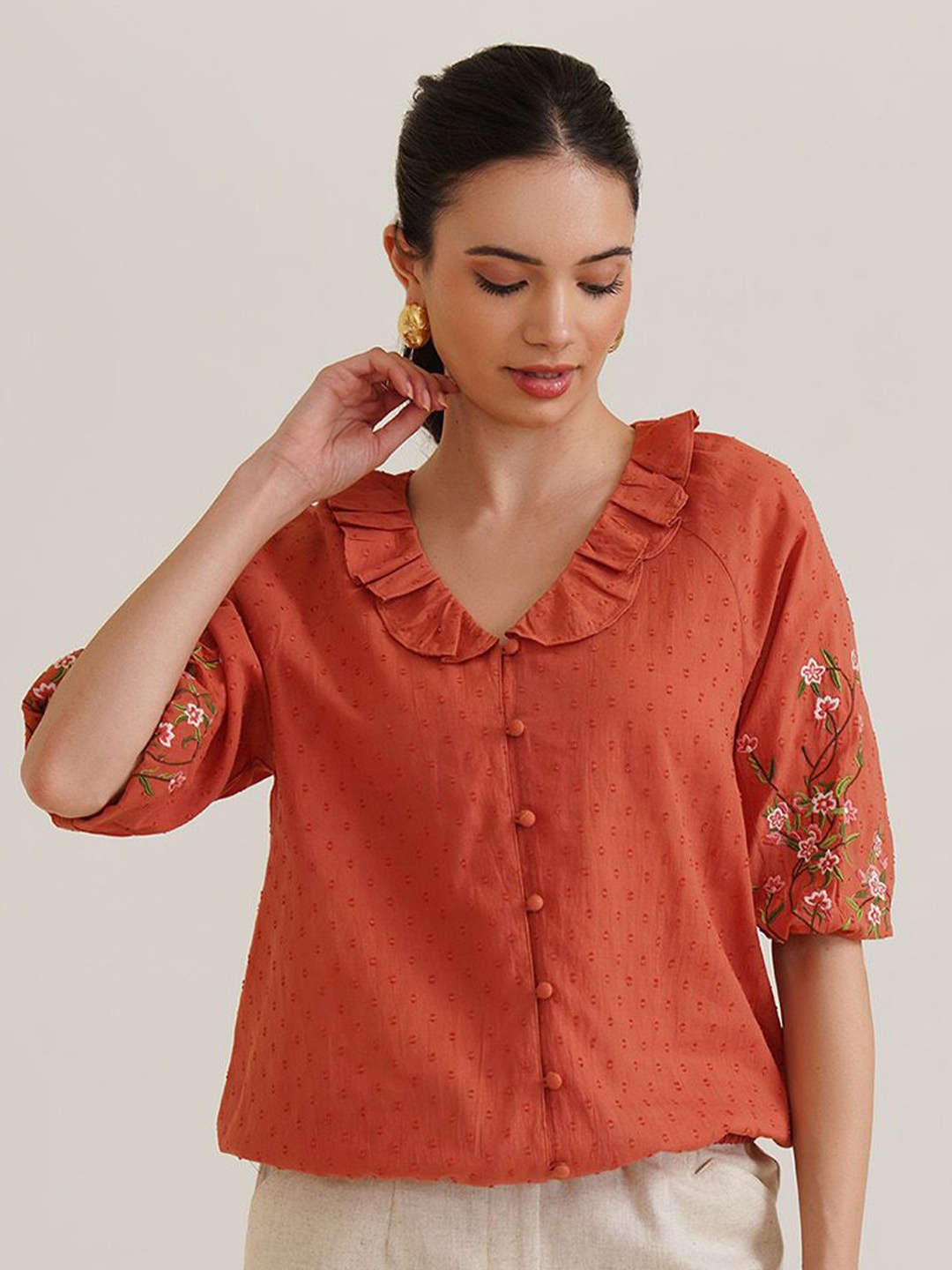 

B77 Organic Cotton Shirt Style Top, Orange