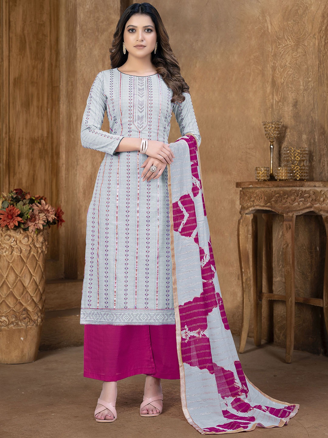 

SAINOOR Embroidered Pure Cotton Semi-Stitched Dress Material, Teal
