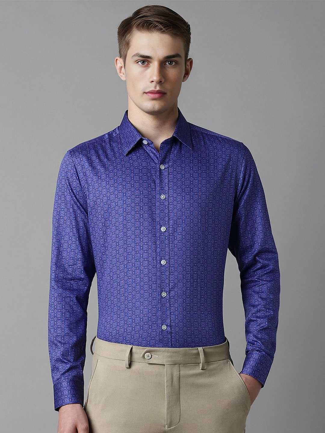 

Louis Philippe Men Slim Fit Opaque Printed Formal Shirt, Blue