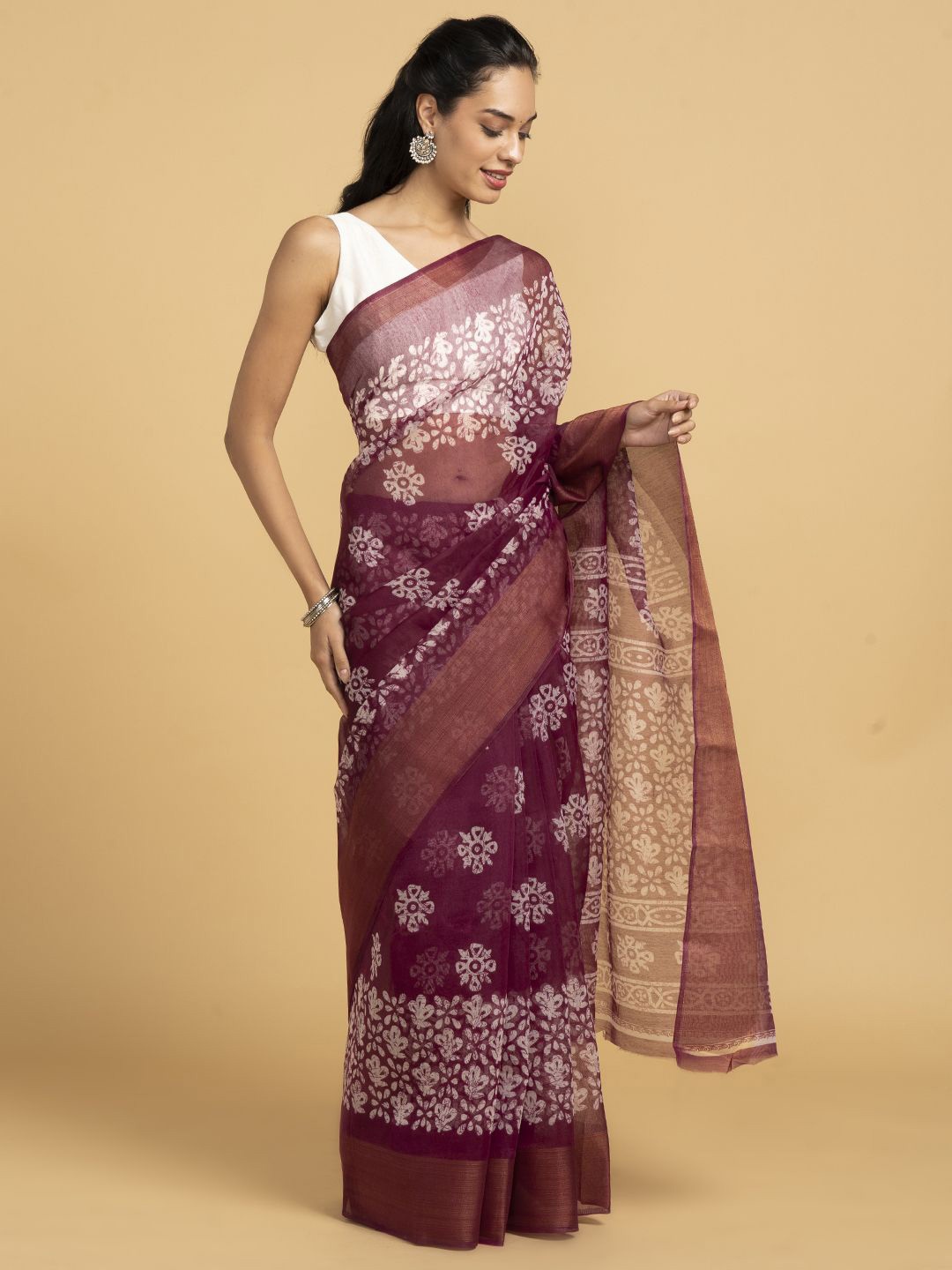 

Saaki Floral Zari Ikat Saree, Magenta