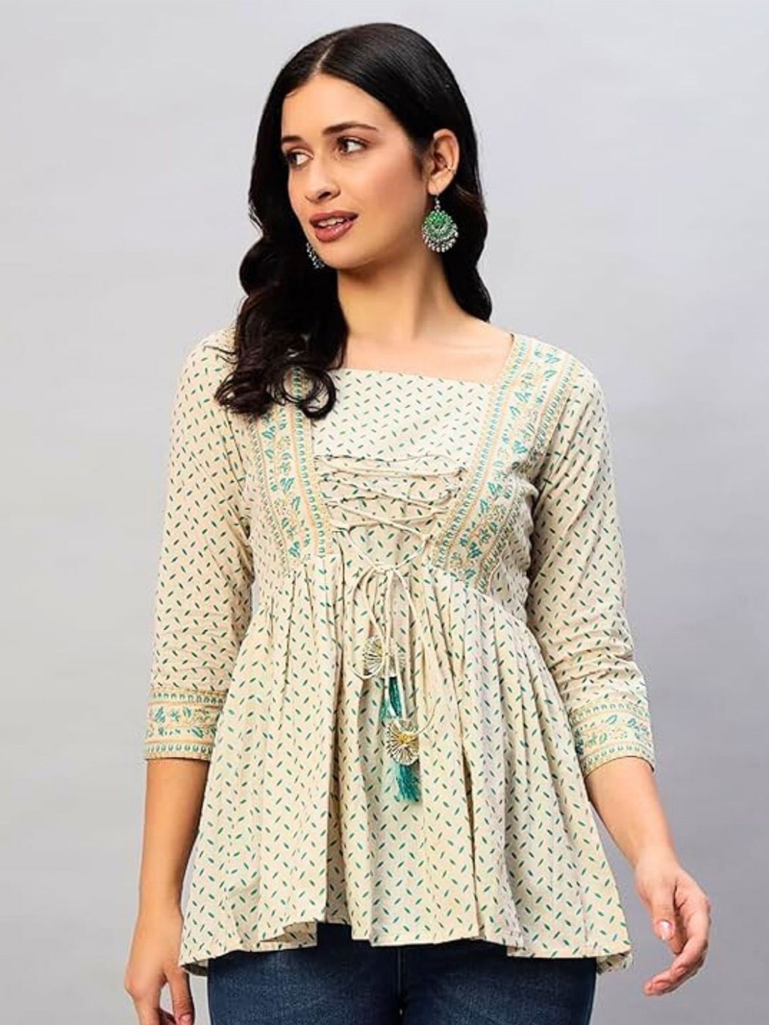 

Atha Fashion Floral Printed Square Neck Pure Cotton Kurti, Off white