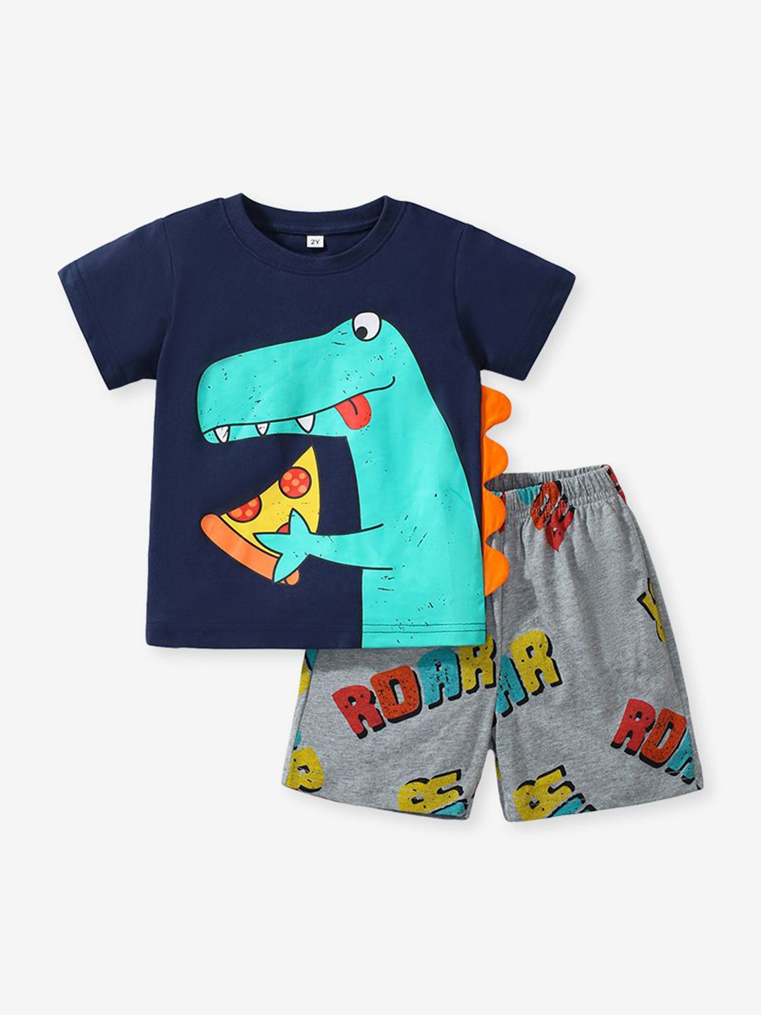 

YK Boys Printed T-shirt with Shorts, Navy blue