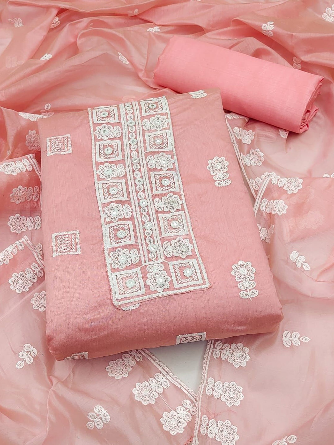 

SAINOOR Embroidered Unstitched Dress Material, Pink