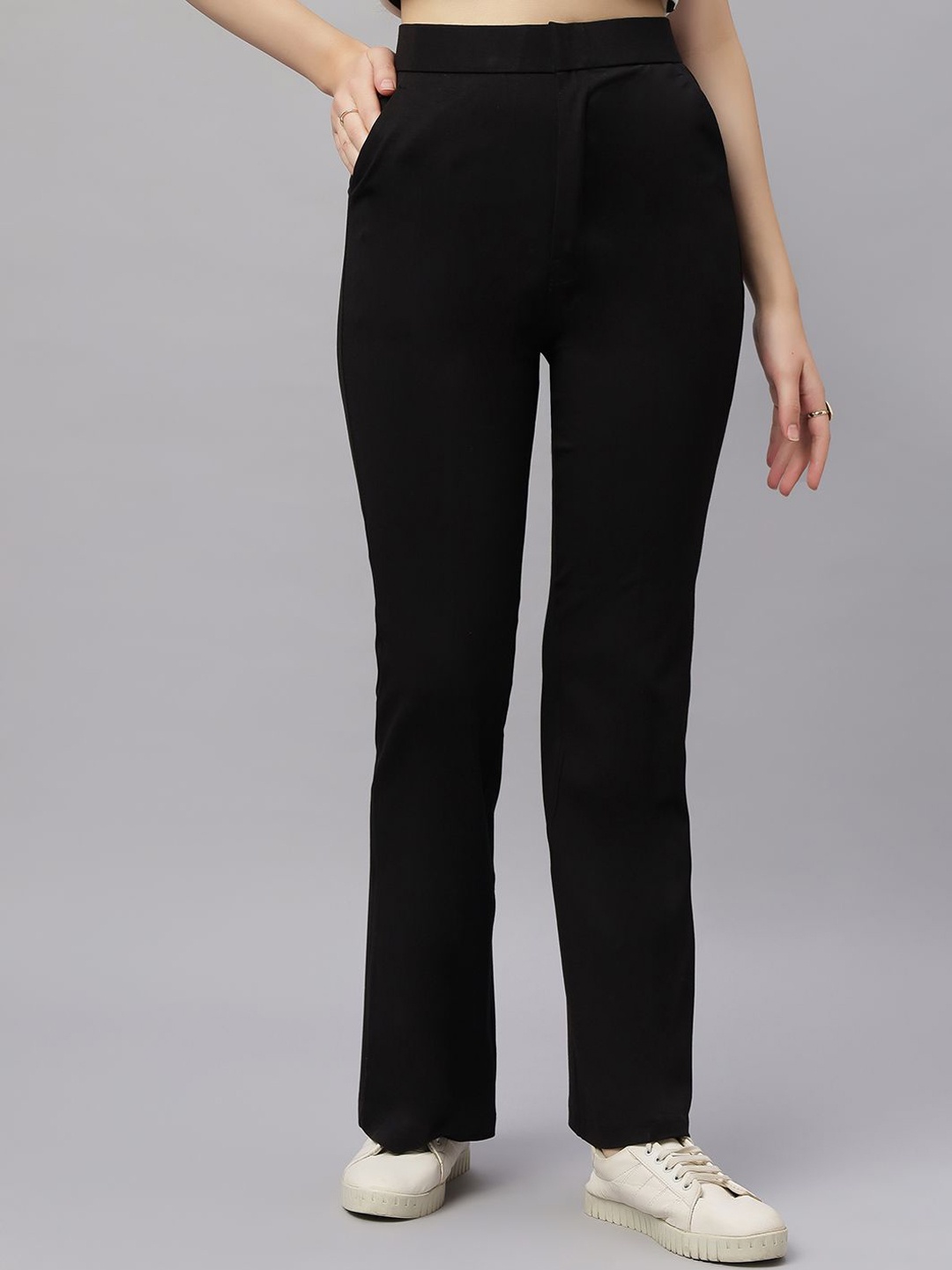 

ZUYA Women Loose Fit High-Rise Trousers, Black