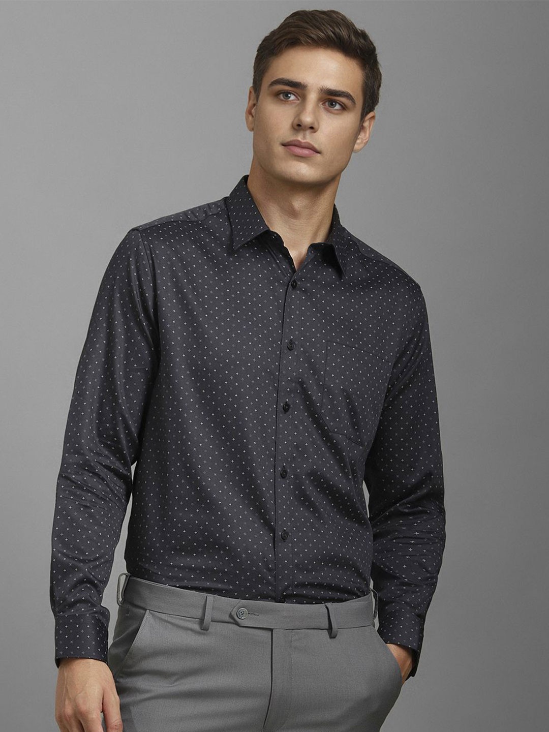 

Louis Philippe Men Opaque Printed Formal Shirt, Grey