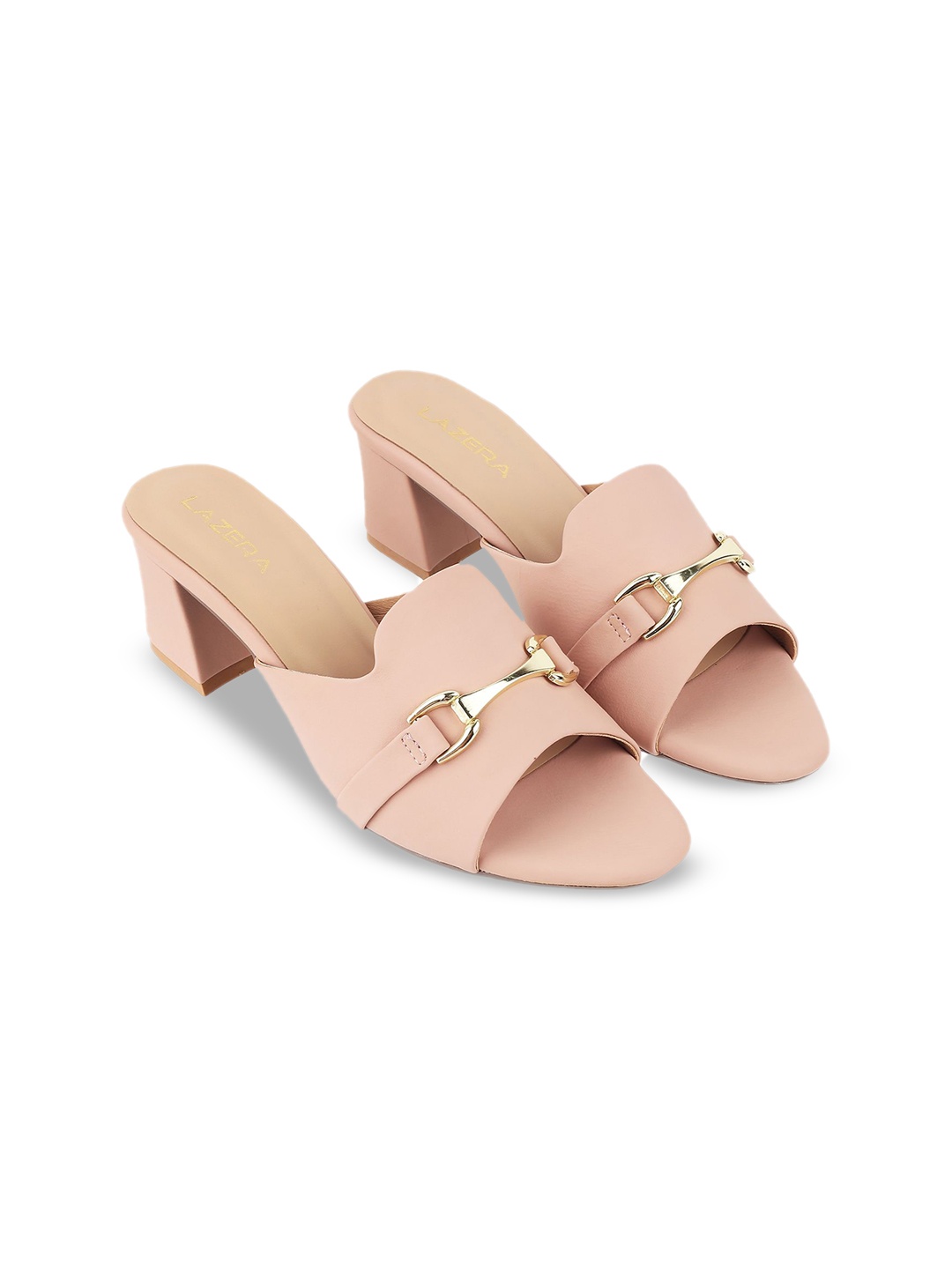 

Lazera Leather Block Sandals with Buckles, Pink