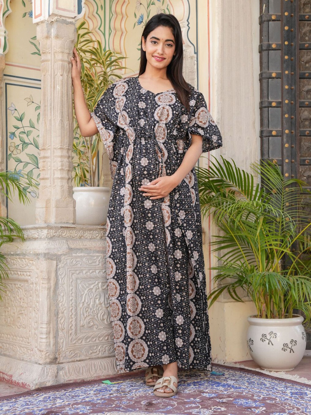 

Aujjessa Print Maternity Kaftan Maxi Dress, Black