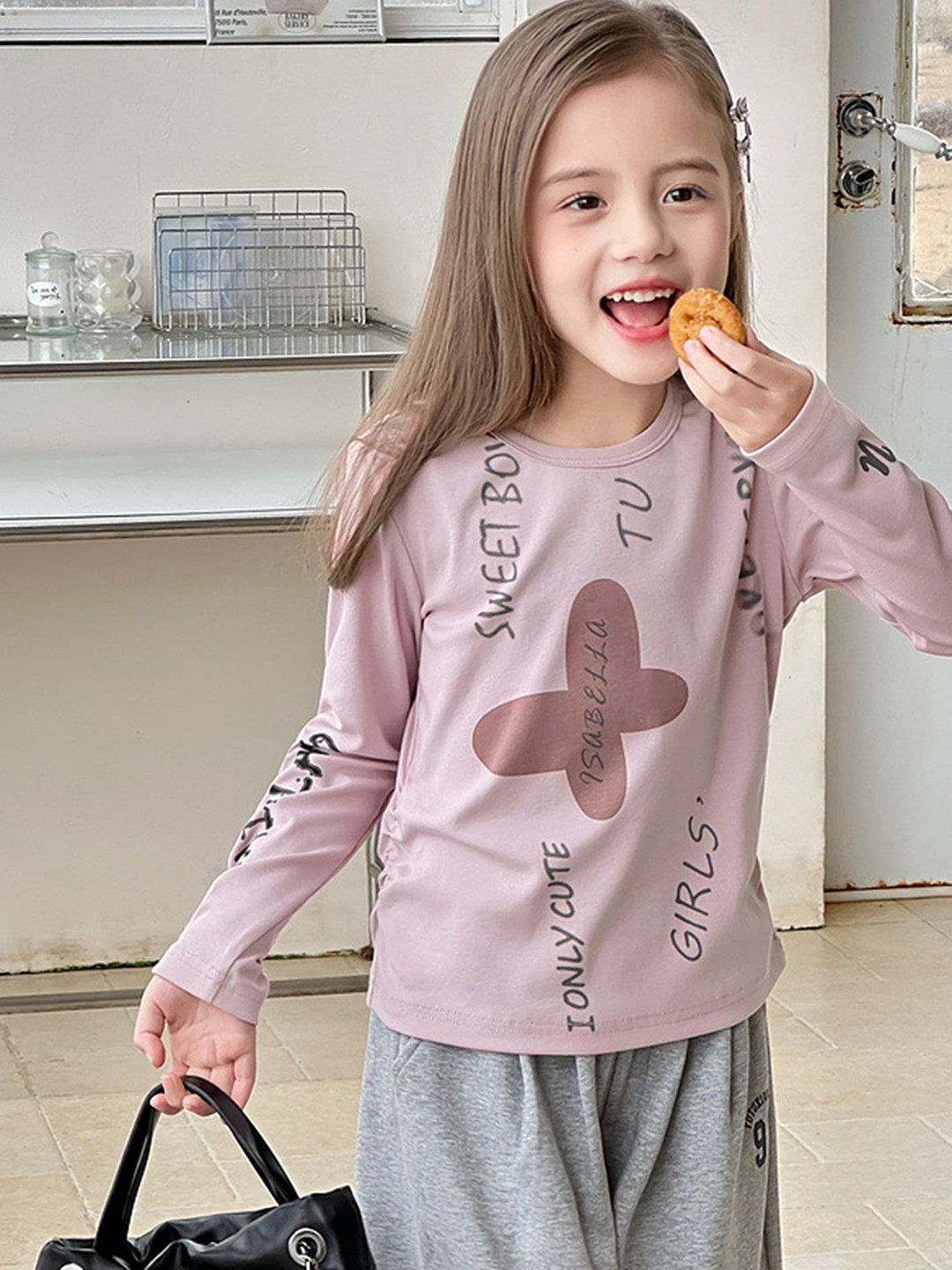 

LULU & SKY Girls Striped Applique T-shirt, Pink