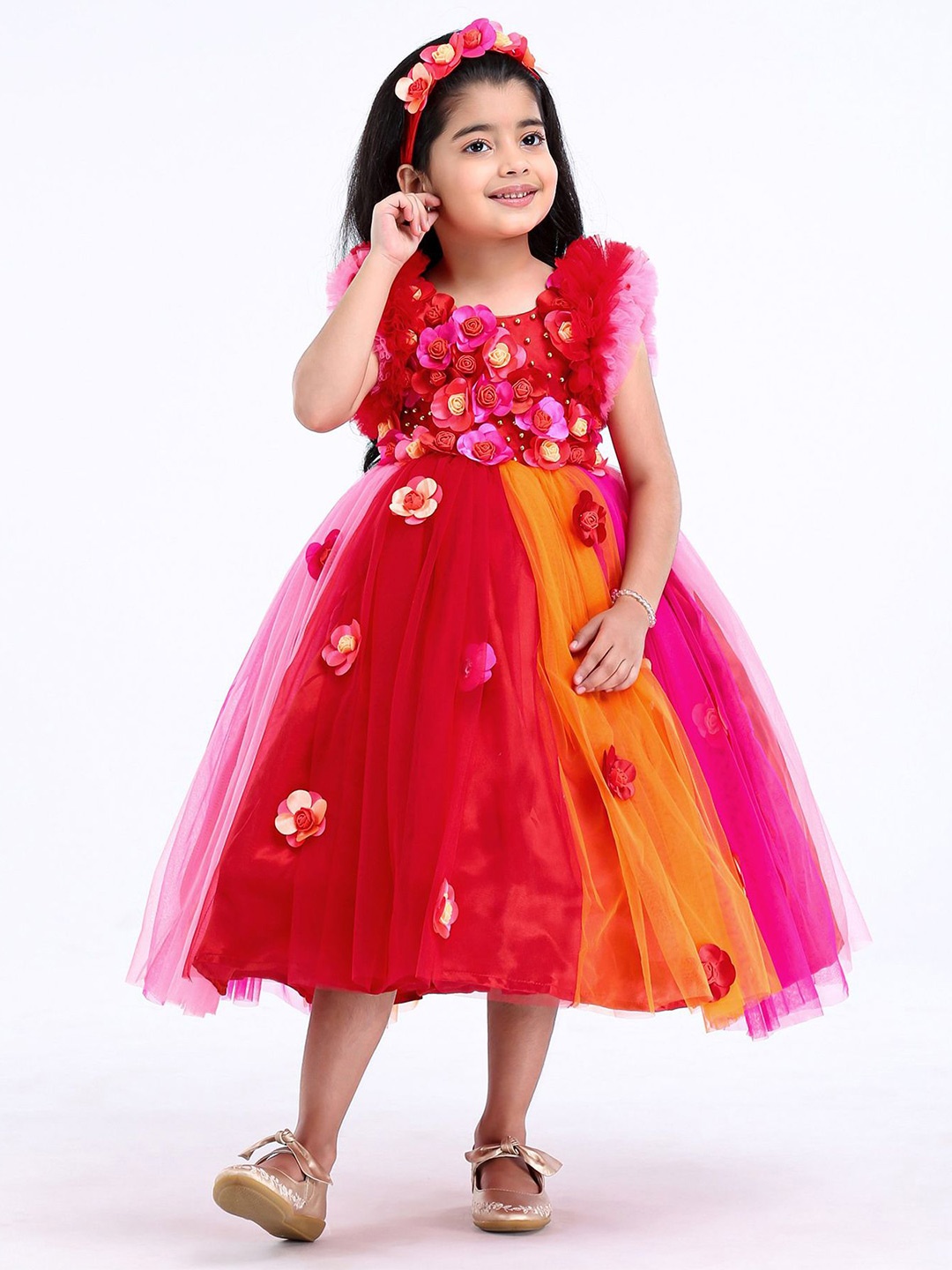 

Li & Li Boutique Floral Net Fit & Flare Maxi Dress, Red