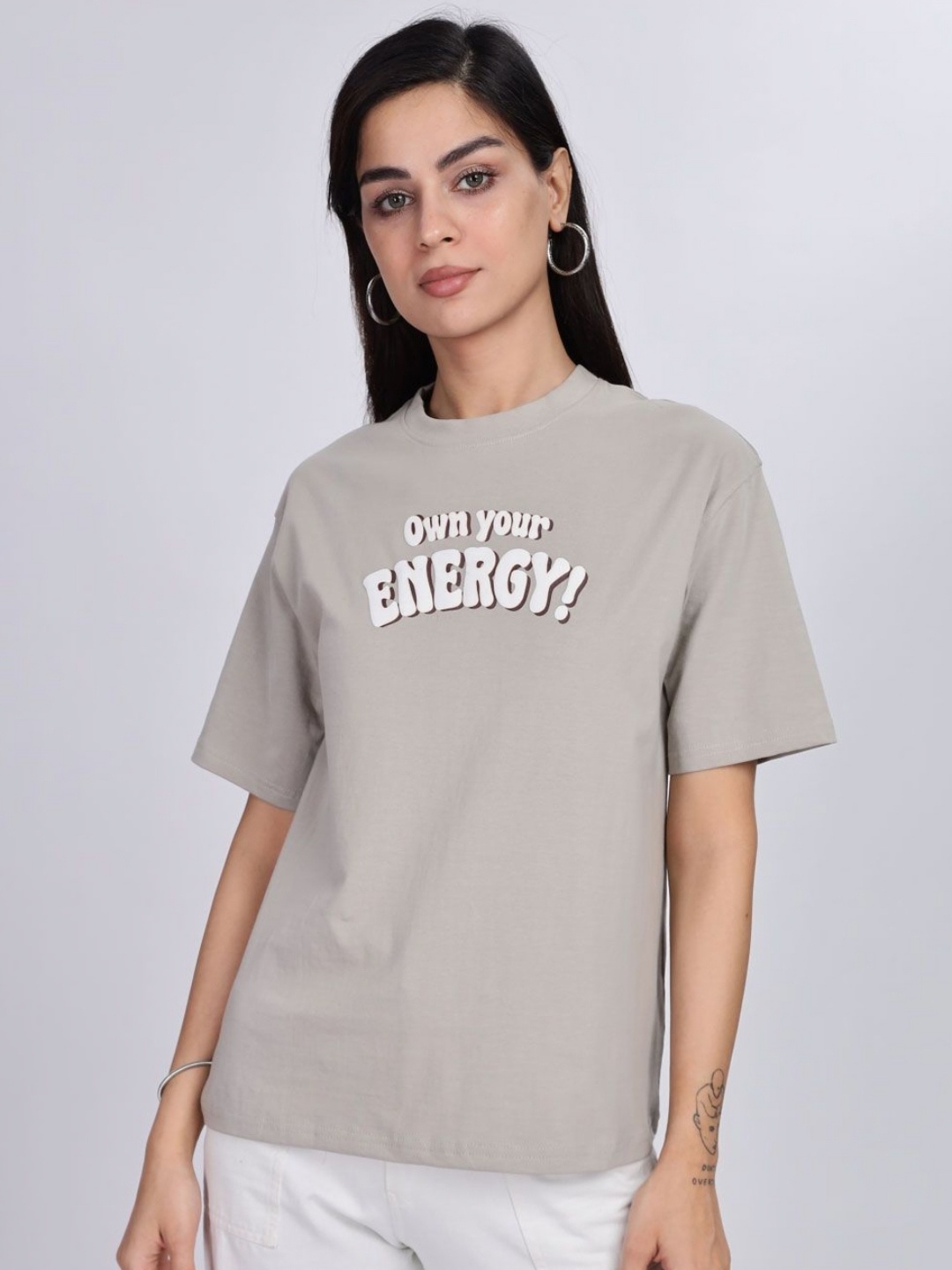 

B BLUBERYL - Comfort Inside Out Women Applique T-shirt, Grey