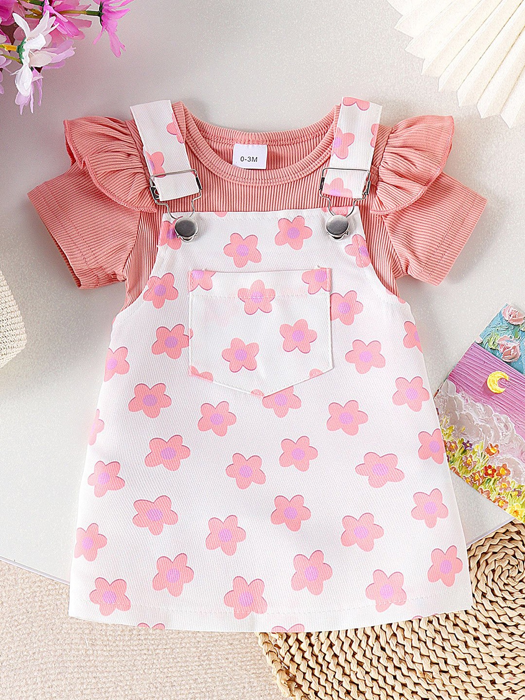 

LULU & SKY Printed Dungarees With Top, Pink