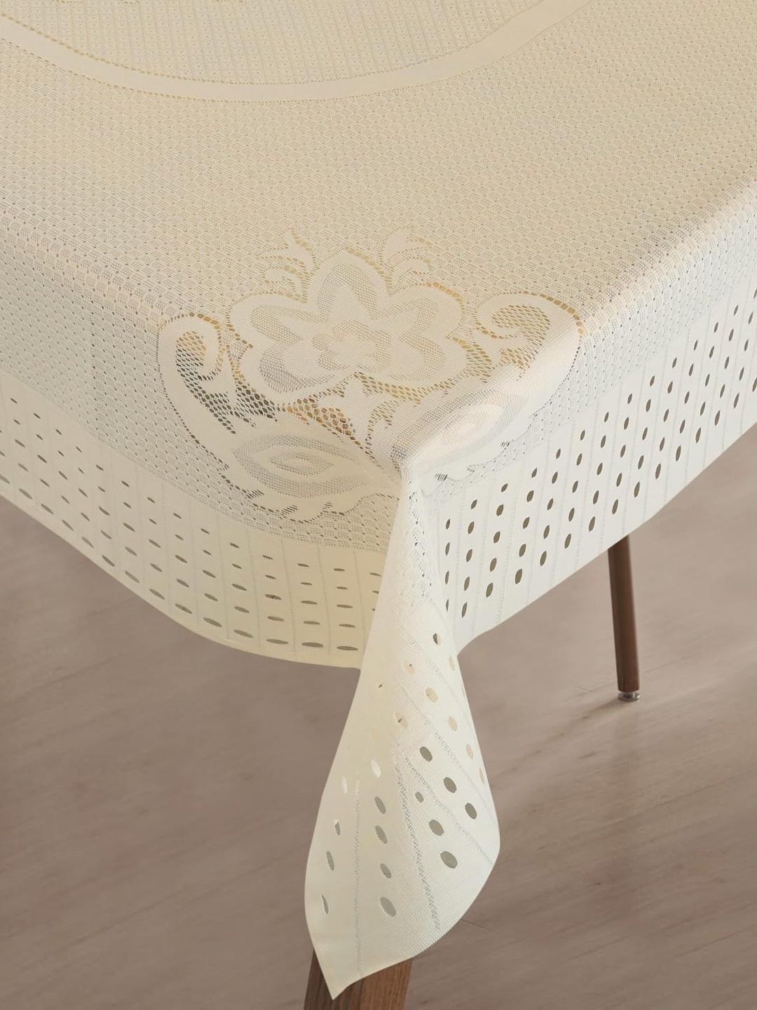 

Homerz Cream-Coloured Floral Cotton 4-Seater Table Cover