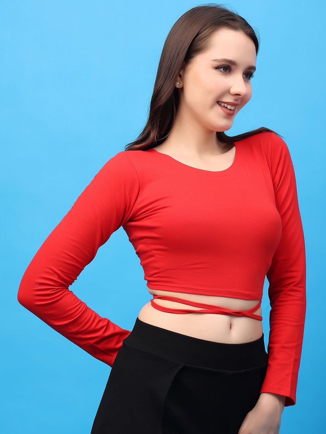 

Moda Rapido Cotton Styled Back Crop Top, Red