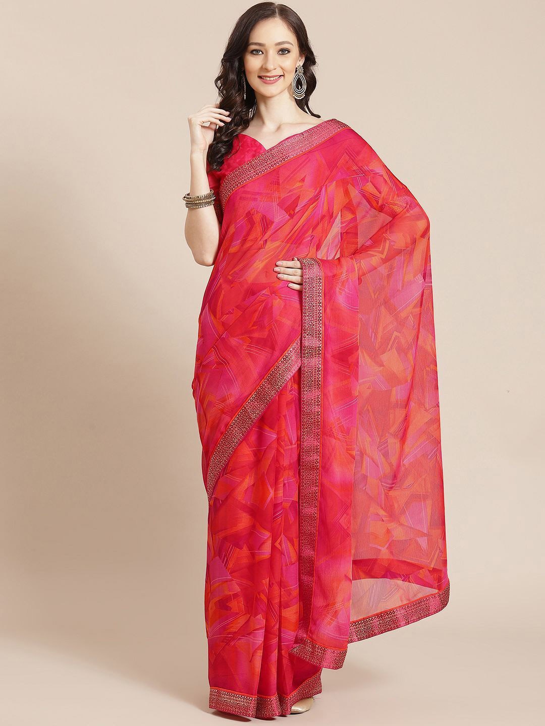 

DIVASTRI Pure Chiffon Saree, Red