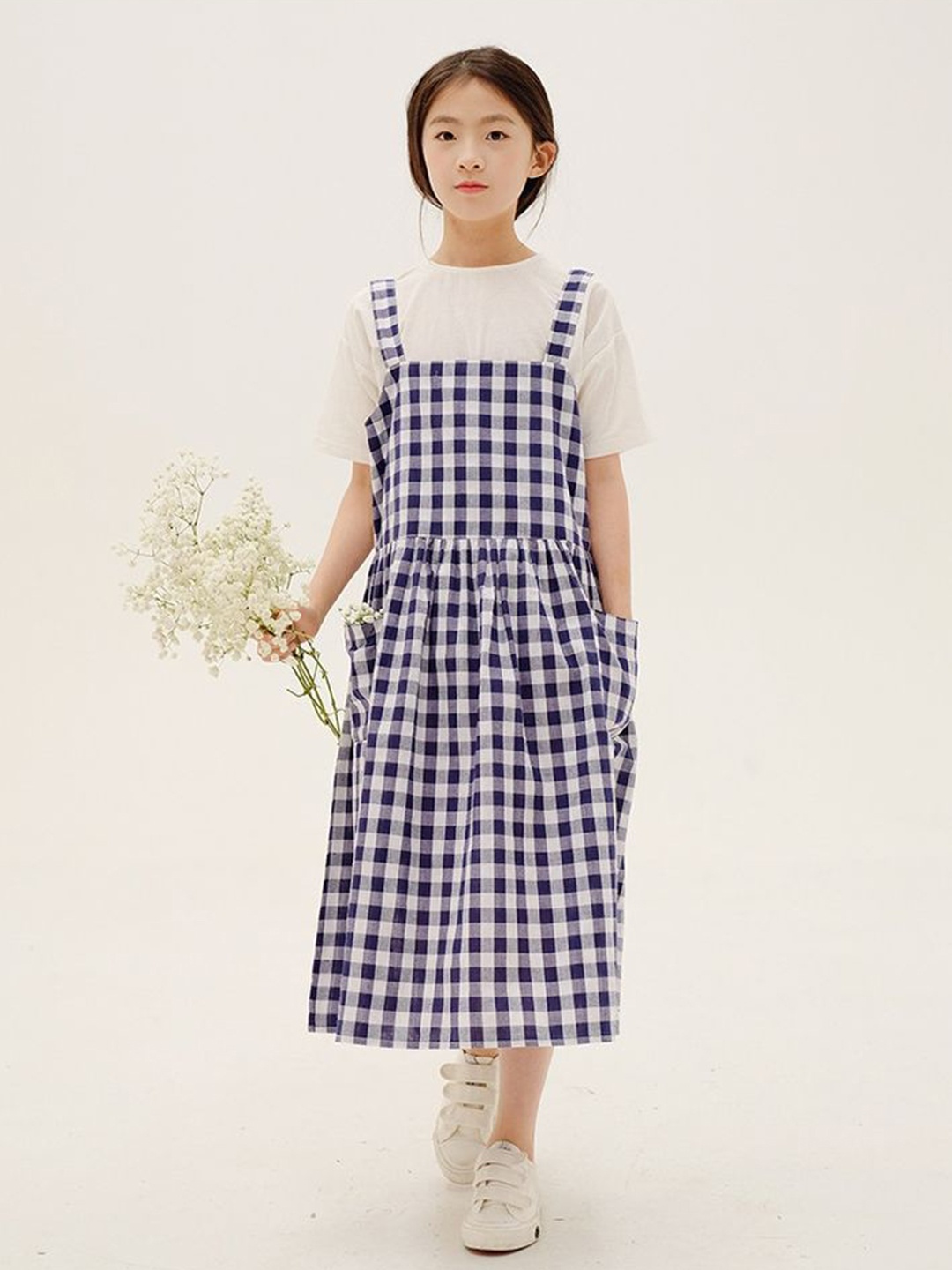 

LULU & SKY Checked Pinafore Midi Dress, Blue