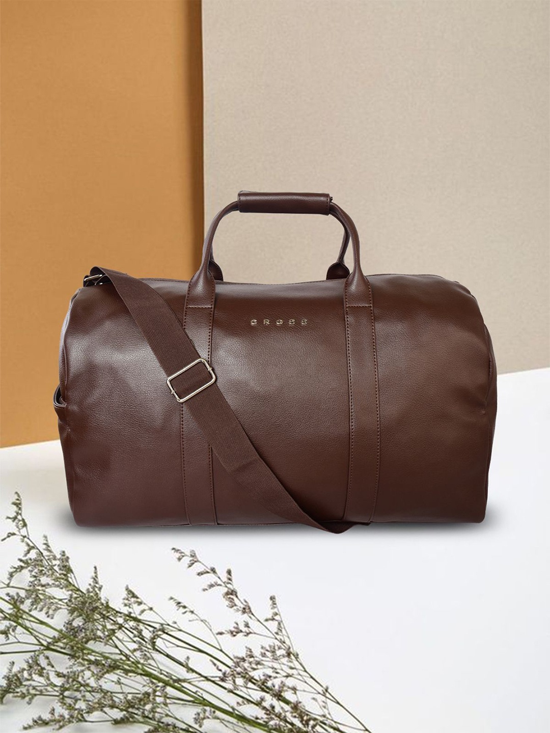 

Cross PU Bowling Handheld Bag with Cut Work, Brown